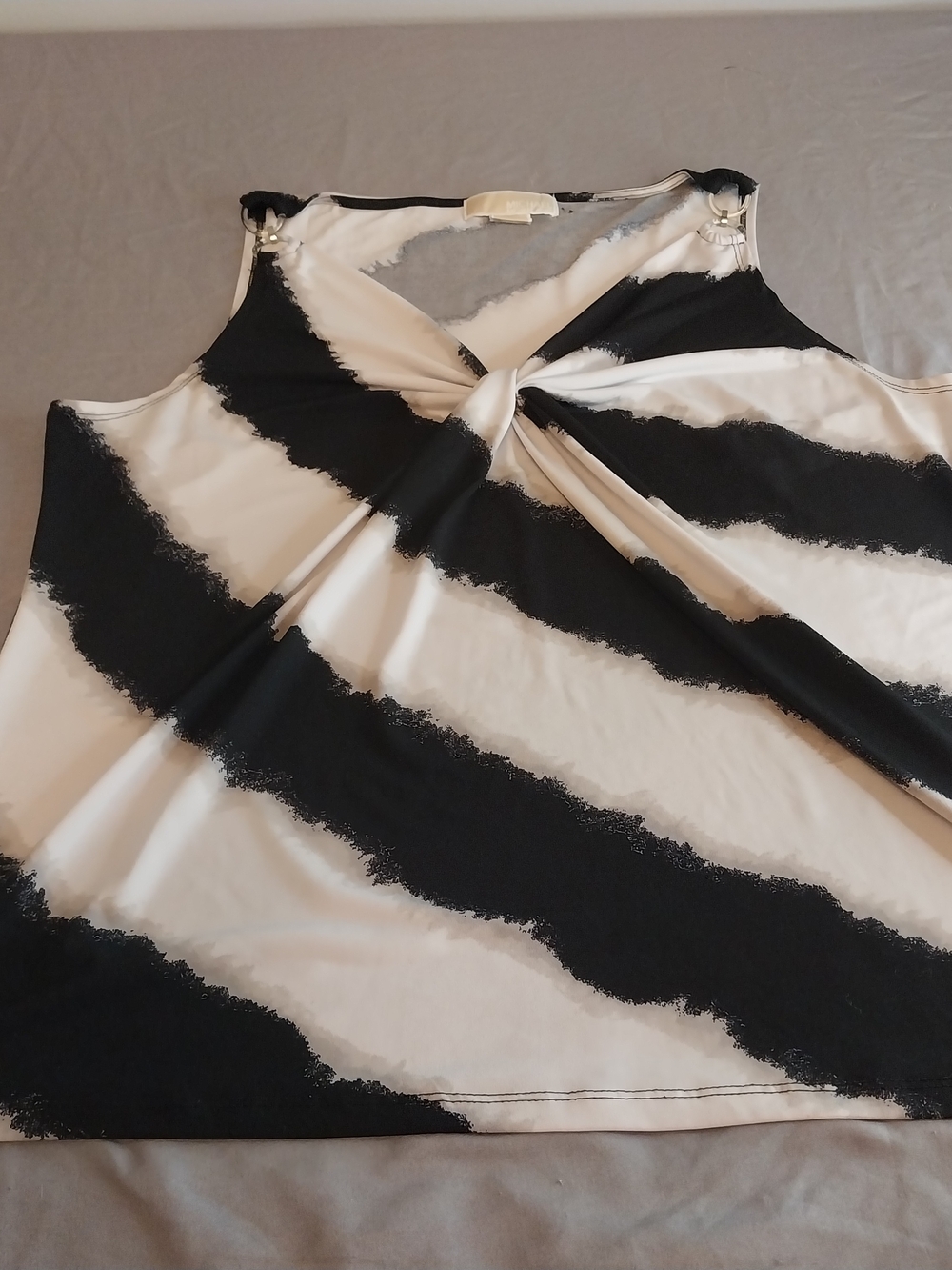 Michael Kors Striped Knot Women's Black & White Twist Front Sleeveless Top #223